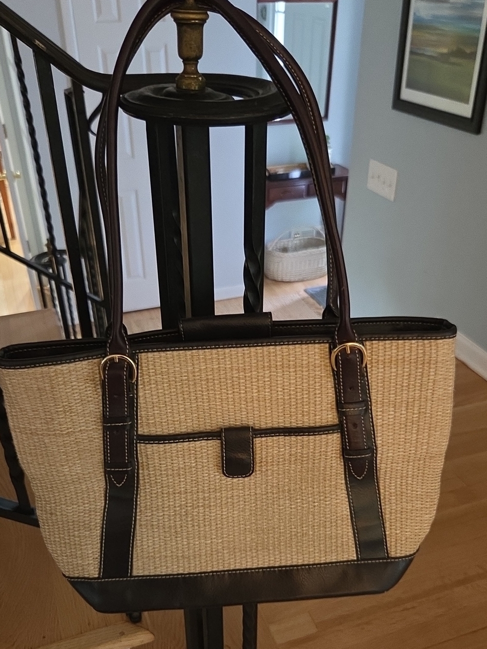 MAXX NEW YORK Woven Straw & Leather Trim Shoulder Tote Bag ☀️🎒